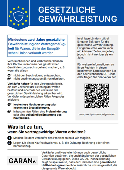 Gesetzliche Gewährleistung QR Code für Informationen zur gesetzlichen Gewährleistung